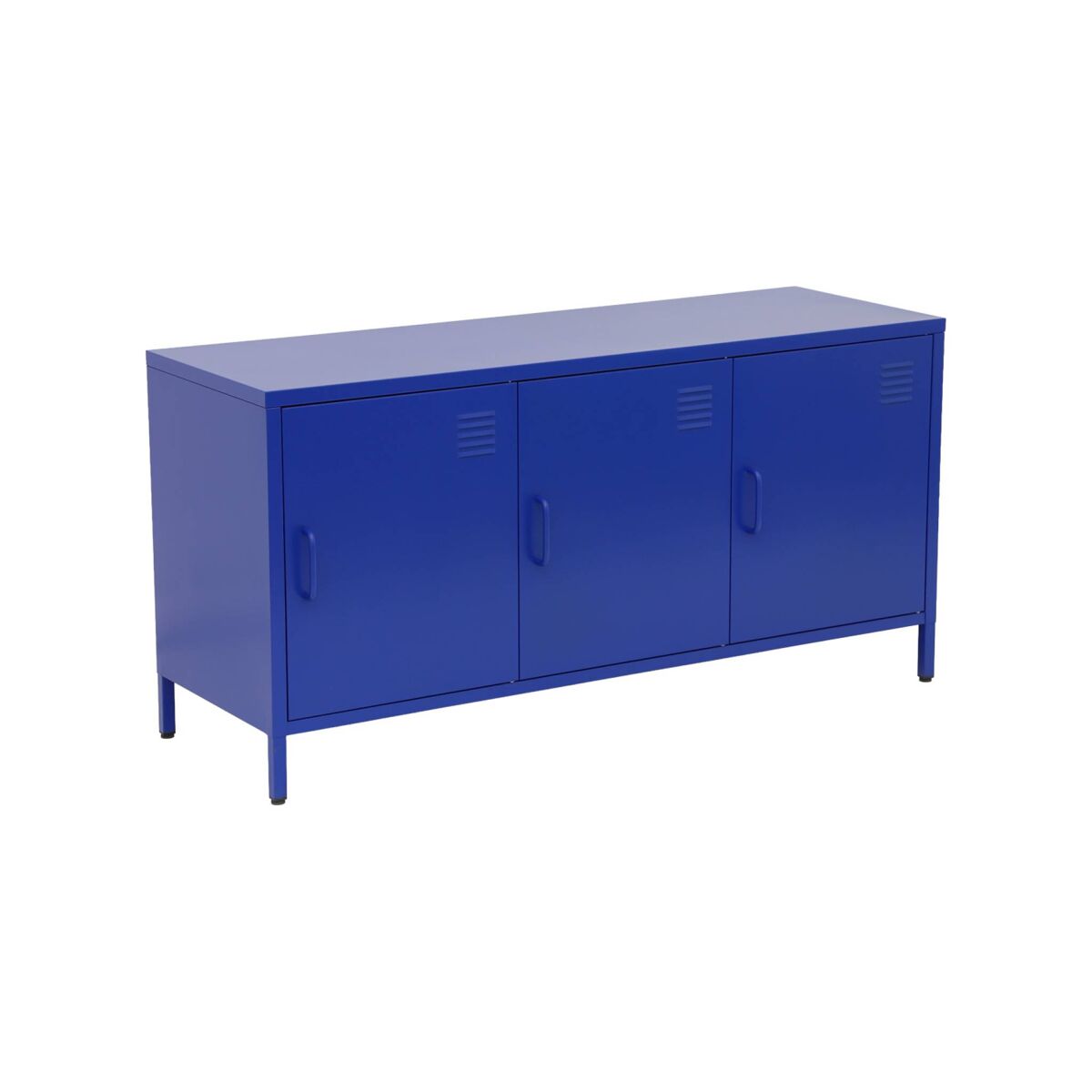 Mueble de tv estilo industrial de metal con 3 puertas, 120cm, alabama, azul, 120x40x60 cm
