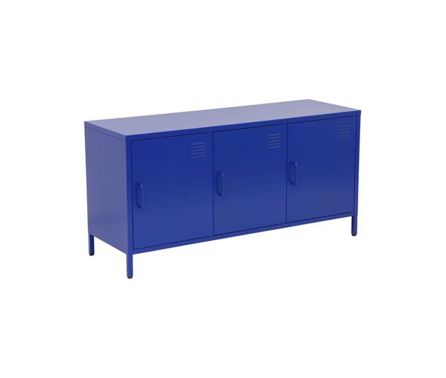 Mueble de tv estilo industrial de metal con 3 puertas, 120cm, alabama, azul, 120x40x60 cm