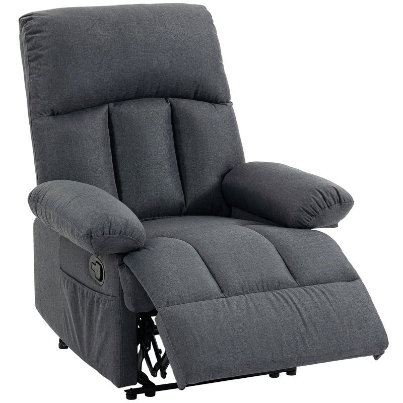 Homcom sillón de masaje, sillón relax reclinable con 8 puntos de masaje, función calefacción lumbar, mando a distancia, asiento con muelles, bolsillos laterales, tejido efecto lino, gris oscuro