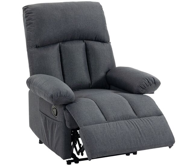 Homcom sillón de masaje, sillón relax reclinable con 8 puntos de masaje, función calefacción lumbar, mando a distancia, asiento con muelles, bolsillos laterales, tejido efecto lino, gris oscuro