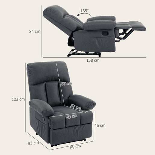 HOMCOM Poltrona de Massagem Relax Reclinável, 8 Pontos de Massagem, Calor Lombar, Comando, Assento com Molas, Bolsos Laterais, Tecido Efeito Linho, Cinzento-Escuro HOMCOM Poltrona de Massagem Relax Reclinável, 8 Pontos de Massagem, Calor Lombar, Comando, Assento com Molas, Bolsos Laterais, Tecido Efeito Linho, Cinzento-Escuro
