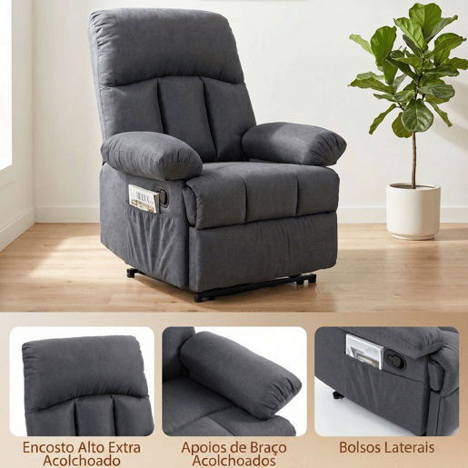HOMCOM Poltrona de Massagem Relax Reclinável, 8 Pontos de Massagem, Calor Lombar, Comando, Assento com Molas, Bolsos Laterais, Tecido Efeito Linho, Cinzento-Escuro HOMCOM Poltrona de Massagem Relax Reclinável, 8 Pontos de Massagem, Calor Lombar, Comando, Assento com Molas, Bolsos Laterais, Tecido Efeito Linho, Cinzento-Escuro