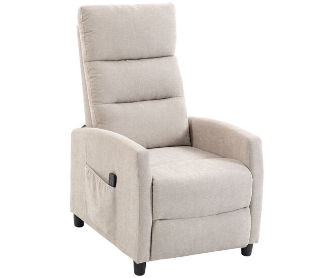 Homcom sillón de masaje, sillón relax reclinable 160° con mando a distancia, reposapiés, 2 zonas de masaje, respaldo alto, asiento de muelles, bolsillos, tapizado en chenilla, 66x91x108 cm, crema