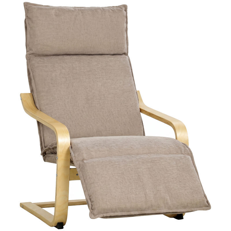 Homcom sillón de salón con reposapiés, butaca de salón tapizada en lino con balanceo suave, respaldo alto, asiento ancho, sillón de relax para dormitorio, oficina, estudio, marrón claro