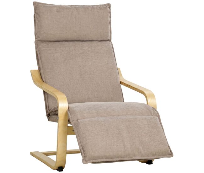 Homcom sillón de salón con reposapiés, butaca de salón tapizada en lino con balanceo suave, respaldo alto, asiento ancho, sillón de relax para dormitorio, oficina, estudio, marrón claro