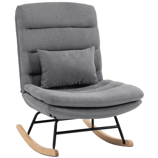 HOMCOM Cadeira de Baloiço em Linho com Almofada Lombar, Encosto Alto e Assento Largo de 72 cm, Dupla Camada, para Sala ou Quarto, Cinzento Claro HOMCOM Cadeira de Baloiço em Linho com Almofada Lombar, Encosto Alto e Assento Largo de 72 cm, Dupla Camada, para Sala ou Quarto, Cinzento Claro