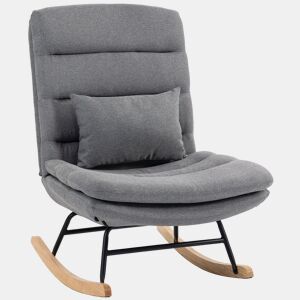 HOMCOM Cadeira de Baloiço em Linho com Almofada Lombar, Encosto Alto e Assento Largo de 72 cm, Dupla Camada, para Sala ou Quarto, Cinzento Claro