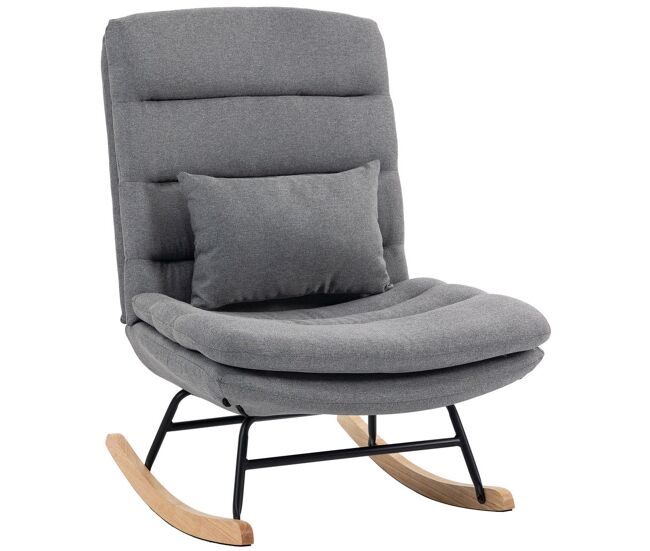 Homcom mecedora, tapizado de lino, silla mecedora con cojín lumbar, respaldo alto, asiento amplio de 72 cm, doble capa, para salón, dormitorio, gris claro