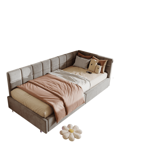 Cama de 90x200 cm com cabeceira de LED e espaço para armazenamento, carregamento USB e Tipo-C, iluminação RGB com controle remoto, design em veludo cinza. Cama de 90x200 cm com cabeceira de LED e espaço para armazenamento, carregamento USB e Tipo-C, iluminação RGB com controle remoto, design em veludo cinza.