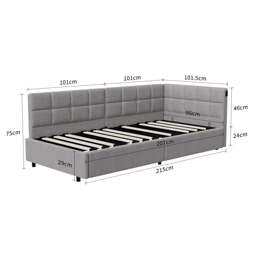 Cama de 90x200 cm com cabeceira de LED e espaço para armazenamento, carregamento USB e Tipo-C, iluminação RGB com controle remoto, design em veludo cinza. Cama de 90x200 cm com cabeceira de LED e espaço para armazenamento, carregamento USB e Tipo-C, iluminação RGB com controle remoto, design em veludo cinza.