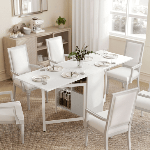 HOMCOM Mesa de Cozinha Dobrável com Arrumação Mesa de Refeição Compacta com 4 Prateleiras para Sala de Jantar Sala de Estar Mesa Auxiliar de Madeira 169x60x75 cm Branco HOMCOM Mesa de Cozinha Dobrável com Arrumação Mesa de Refeição Compacta com 4 Prateleiras para Sala de Jantar Sala de Estar Mesa Auxiliar de Madeira 169x60x75 cm Branco