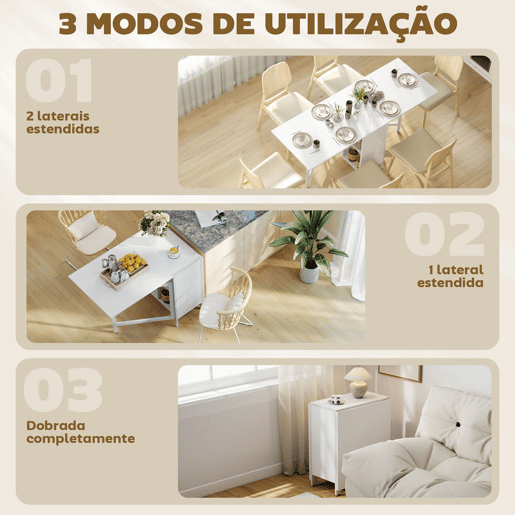 HOMCOM Mesa de Cozinha Dobrável com Arrumação Mesa de Refeição Compacta com 4 Prateleiras para Sala de Jantar Sala de Estar Mesa Auxiliar de Madeira 169x60x75 cm Branco HOMCOM Mesa de Cozinha Dobrável com Arrumação Mesa de Refeição Compacta com 4 Prateleiras para Sala de Jantar Sala de Estar Mesa Auxiliar de Madeira 169x60x75 cm Branco