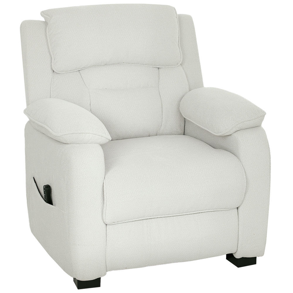 Homcom sillón relax reclinable eléctrico con motor silencioso, sillón reclinable de terciopelo con mando con 2 posiciones de memoria, reposapiés, reposacabezas, puerto usb, bolsillos, blanco crema