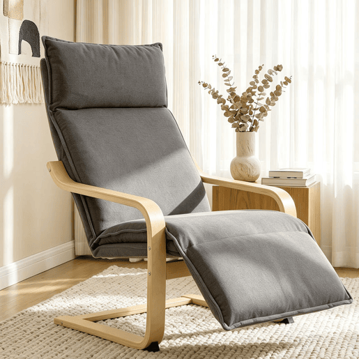 HOMCOM Poltrona de Baloiço com Apoio para os Pés, Tecido Efeito Linho, Encosto Alto, Assento Largo, para Sala, Quarto ou Escritório, Cinzento Escuro