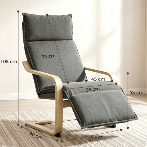 HOMCOM Poltrona de Baloiço com Apoio para os Pés, Tecido Efeito Linho, Encosto Alto, Assento Largo, para Sala, Quarto ou Escritório, Cinzento Escuro