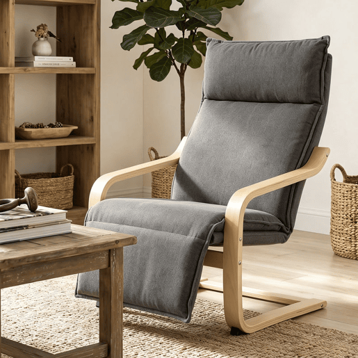 HOMCOM Poltrona de Baloiço com Apoio para os Pés, Tecido Efeito Linho, Encosto Alto, Assento Largo, para Sala, Quarto ou Escritório, Cinzento Escuro