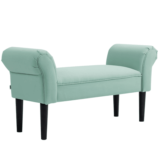 HOMCOM Banco de Fundo de Cama, Banqueta Estofada em Lona com Pés de Madeira, Apoio para Braços e Assento Almofadado, Estilo Moderno para Quarto, Entrada, Corredor, Verde Claro