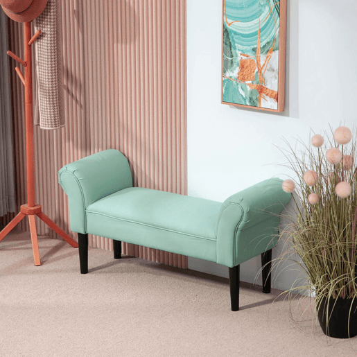 HOMCOM Banco de Fundo de Cama, Banqueta Estofada em Lona com Pés de Madeira, Apoio para Braços e Assento Almofadado, Estilo Moderno para Quarto, Entrada, Corredor, Verde Claro