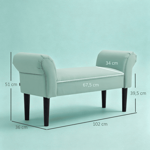 HOMCOM Banco de Fundo de Cama, Banqueta Estofada em Lona com Pés de Madeira, Apoio para Braços e Assento Almofadado, Estilo Moderno para Quarto, Entrada, Corredor, Verde Claro