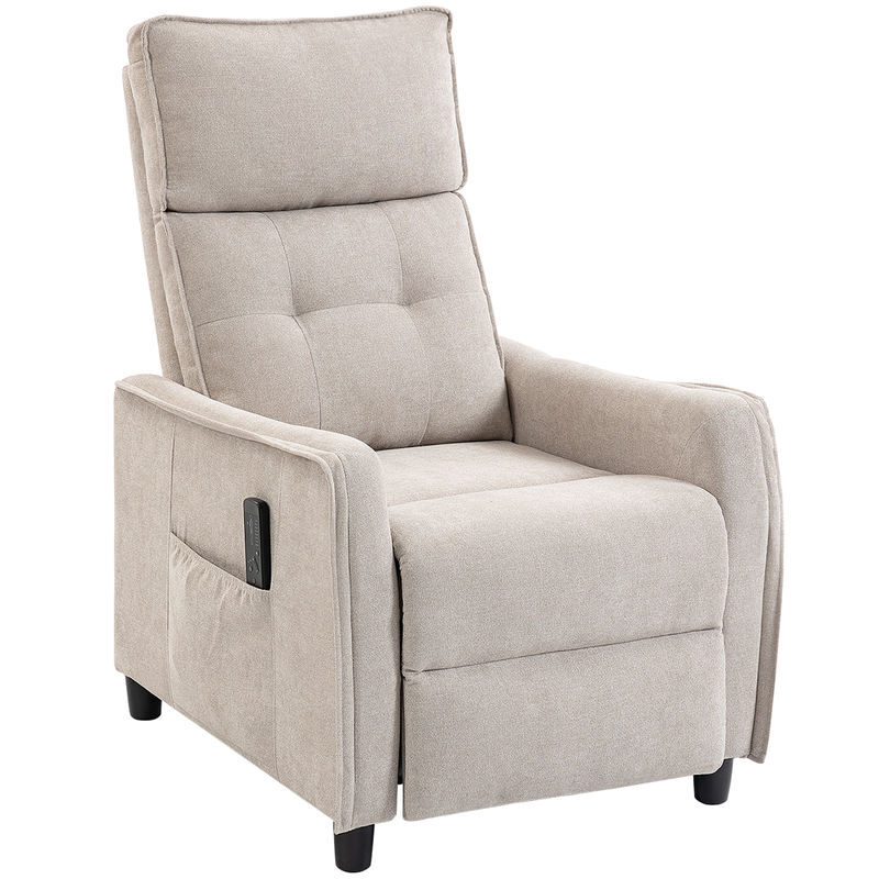 Homcom sillón de masaje, sillón relax reclinable 160° con mando a distancia, reposapiés, 2 zonas de masaje, asiento de muelles, bolsillos, tapizado en lino transpirable para salón, 69x93x104 cm, crema