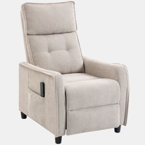 HOMCOM Poltrona de Massagem Reclinável 160° com Comando, Apoia-pés, 2 Zonas de Massagem, Assento com Molas, Bolsos, Revestimento em Linho Respirável para Sala, 58,5x93x104 cm, Creme