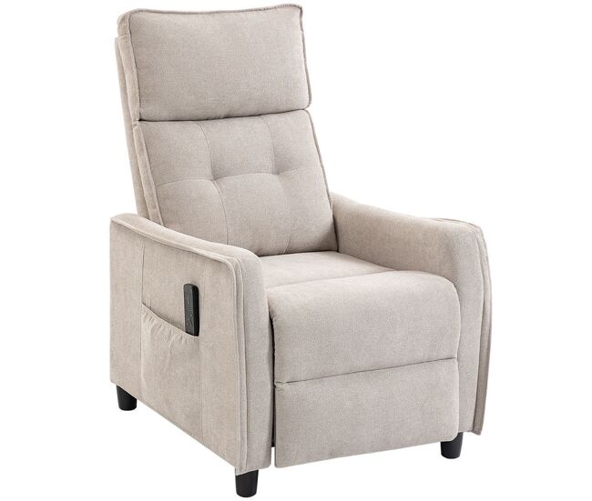 Homcom sillón de masaje, sillón relax reclinable 160° con mando a distancia, reposapiés, 2 zonas de masaje, asiento de muelles, bolsillos, tapizado en lino transpirable para salón, 69x93x104 cm, crema