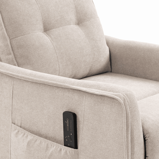 HOMCOM Poltrona de Massagem Reclinável 160° com Comando, Apoia-pés, 2 Zonas de Massagem, Assento com Molas, Bolsos, Revestimento em Linho Respirável para Sala, 58,5x93x104 cm, Creme HOMCOM Poltrona de Massagem Reclinável 160° com Comando, Apoia-pés, 2 Zonas de Massagem, Assento com Molas, Bolsos, Revestimento em Linho Respirável para Sala, 58,5x93x104 cm, Creme