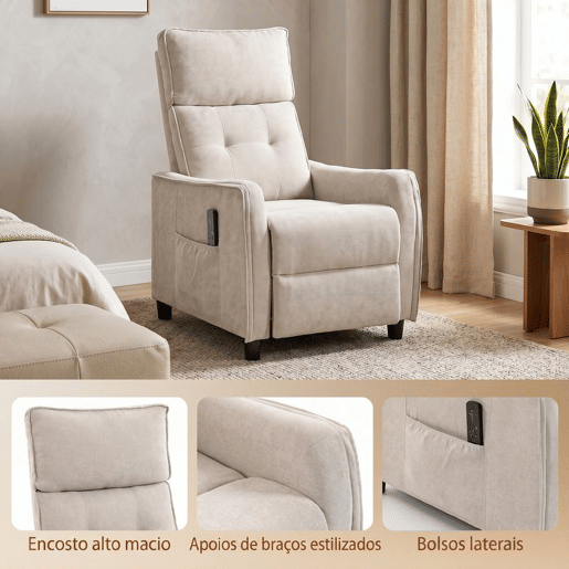HOMCOM Poltrona de Massagem Reclinável 160° com Comando, Apoia-pés, 2 Zonas de Massagem, Assento com Molas, Bolsos, Revestimento em Linho Respirável para Sala, 58,5x93x104 cm, Creme HOMCOM Poltrona de Massagem Reclinável 160° com Comando, Apoia-pés, 2 Zonas de Massagem, Assento com Molas, Bolsos, Revestimento em Linho Respirável para Sala, 58,5x93x104 cm, Creme