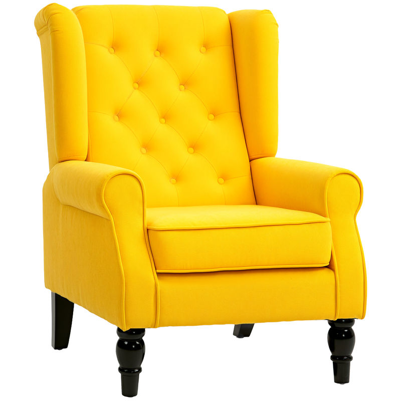 Homcom sillón orejero moderno, butaca de salón con reposabrazos y patas de madera, sofá individual carga 160 kg para oficina, sala de estar y