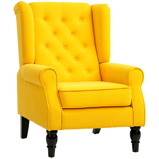 HOMCOM Poltrona Clássica, Cadeira de Sala com Apoios de Braço e Pernas de Madeira, Sofá Individual com Capacidade de 160 kg para Quarto, Escritório e Sala, Amarelo