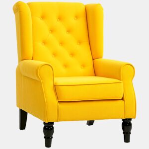HOMCOM Poltrona Clássica, Cadeira de Sala com Apoios de Braço e Pernas de Madeira, Sofá Individual com Capacidade de 160 kg para Quarto, Escritório e Sala, Amarelo