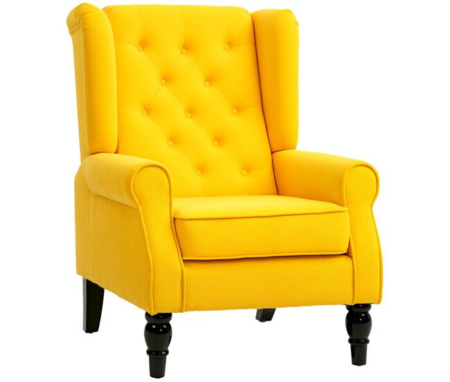 Homcom sillón orejero moderno, butaca de salón con reposabrazos y patas de madera, sofá individual carga 160 kg para oficina, sala de estar y