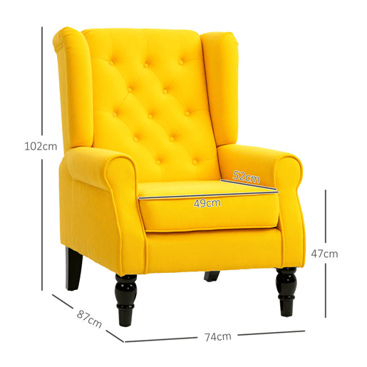 HOMCOM Poltrona Clássica, Cadeira de Sala com Apoios de Braço e Pernas de Madeira, Sofá Individual com Capacidade de 160 kg para Quarto, Escritório e Sala, Amarelo
