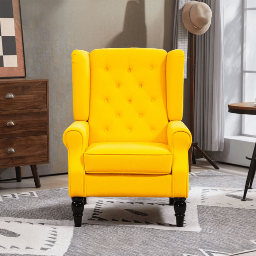 HOMCOM Poltrona Clássica, Cadeira de Sala com Apoios de Braço e Pernas de Madeira, Sofá Individual com Capacidade de 160 kg para Quarto, Escritório e Sala, Amarelo