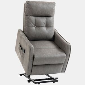 HOMCOM Cadeira Reclinável Elétrica com Elevação, Estofada em Couro PU, Cadeira Relax com Comando à Distância, Assento com Molas, Apoio para os Pés, Encosto Alto, Bolsos Laterais, Cinzento Escuro