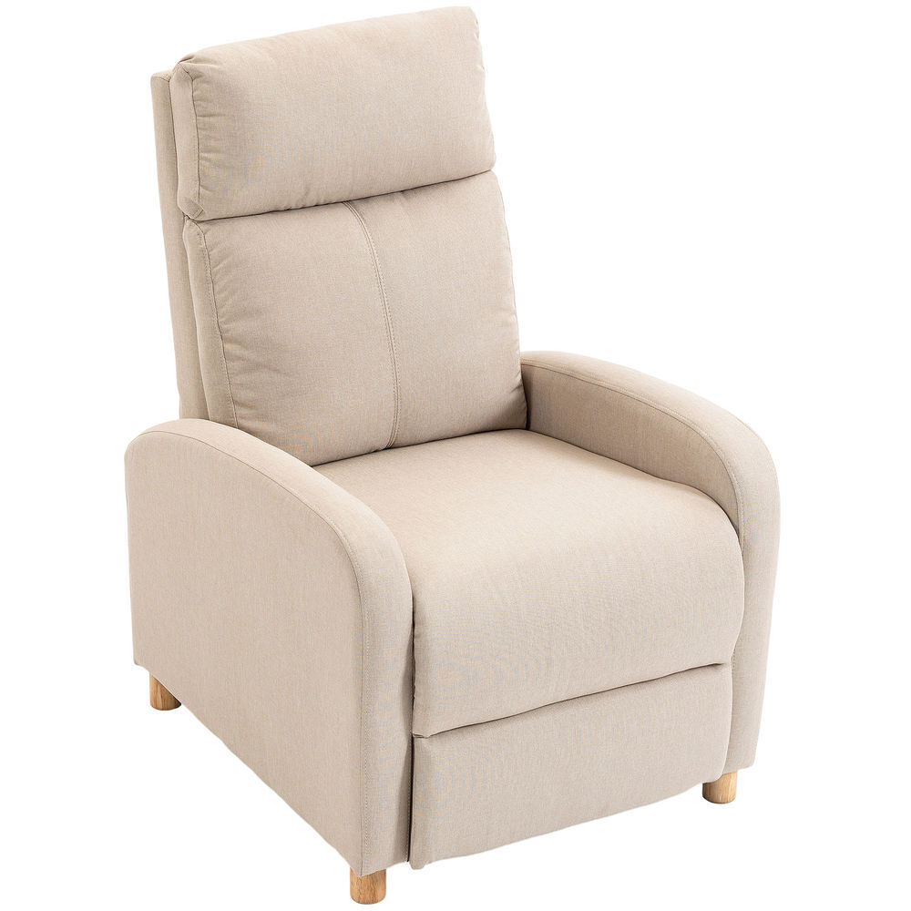 Homcom sillón relax reclinable, sillón reclinable manual hasta 135°, tapizado en lino, reposapiés, muelles ensacados, respaldo alto grueso y patas de