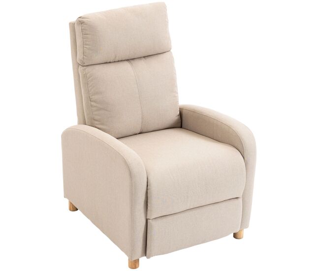 Homcom sillón relax reclinable, sillón reclinable manual hasta 135°, tapizado en lino, reposapiés, muelles ensacados, respaldo alto grueso y patas de