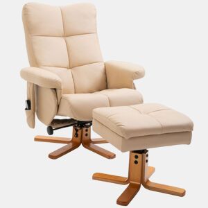 HOMCOM Poltrona Relax Reclinável com Apoio de Pés, 10 Pontos de Massagem, Função Giratória 360°, Comando à Distância, Bolso Lateral, Creme
