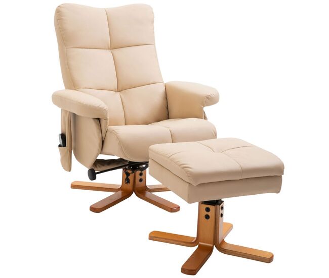 Homcom sillón relax reclinable con reposapiés sillón de masaje eléctrico de pu con 10 puntos de masaje función reclinable giratorio 360° mando a