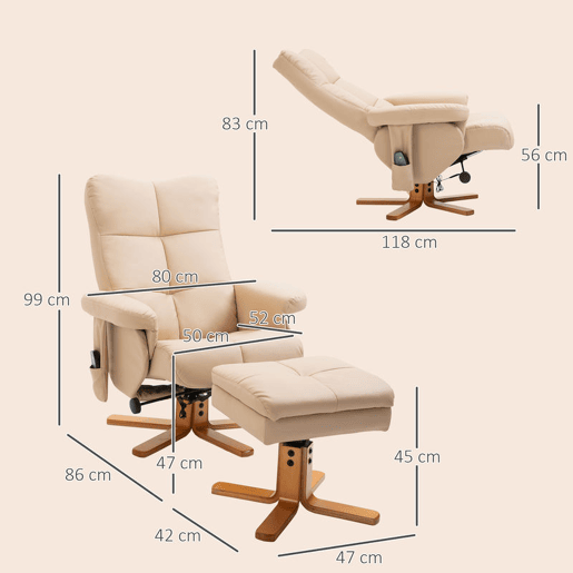 HOMCOM Poltrona Relax Reclinável com Apoio de Pés, 10 Pontos de Massagem, Função Giratória 360°, Comando à Distância, Bolso Lateral, Creme HOMCOM Poltrona Relax Reclinável com Apoio de Pés, 10 Pontos de Massagem, Função Giratória 360°, Comando à Distância, Bolso Lateral, Creme