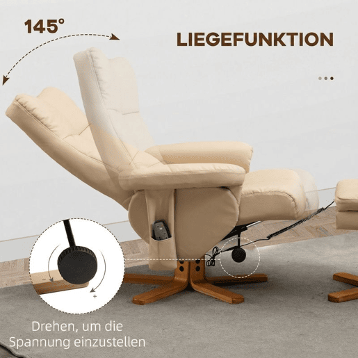 HOMCOM Poltrona Relax Reclinável com Apoio de Pés, 10 Pontos de Massagem, Função Giratória 360°, Comando à Distância, Bolso Lateral, Creme HOMCOM Poltrona Relax Reclinável com Apoio de Pés, 10 Pontos de Massagem, Função Giratória 360°, Comando à Distância, Bolso Lateral, Creme