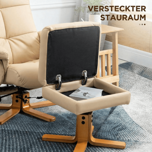 HOMCOM Poltrona Relax Reclinável com Apoio de Pés, 10 Pontos de Massagem, Função Giratória 360°, Comando à Distância, Bolso Lateral, Creme HOMCOM Poltrona Relax Reclinável com Apoio de Pés, 10 Pontos de Massagem, Função Giratória 360°, Comando à Distância, Bolso Lateral, Creme