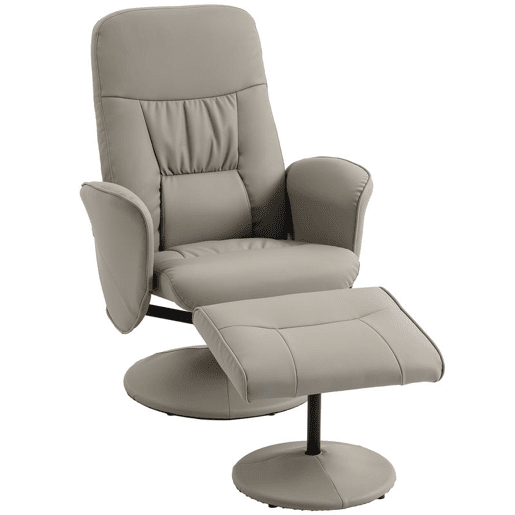 HOMCOM Cadeira Relax Reclinável com Otomana, Cadeira Relax em Couro Sintético com Encosto Alto, Giratória 360°, Apoios de Braços, para Sala ou Quarto, Bege Cinzento HOMCOM Cadeira Relax Reclinável com Otomana, Cadeira Relax em Couro Sintético com Encosto Alto, Giratória 360°, Apoios de Braços, para Sala ou Quarto, Bege Cinzento