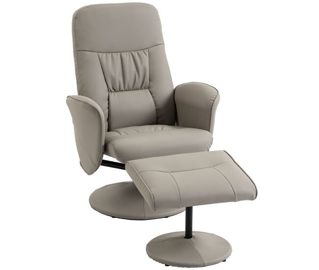 Homcom sillón relax reclinable con reposapiés, sillón relax de cuero sintético con respaldo alto, giratorio 360°, reposabrazos, para salón, dormitorio