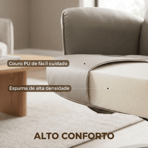 HOMCOM Cadeira Relax Reclinável com Otomana, Cadeira Relax em Couro Sintético com Encosto Alto, Giratória 360°, Apoios de Braços, para Sala ou Quarto, Bege Cinzento HOMCOM Cadeira Relax Reclinável com Otomana, Cadeira Relax em Couro Sintético com Encosto Alto, Giratória 360°, Apoios de Braços, para Sala ou Quarto, Bege Cinzento