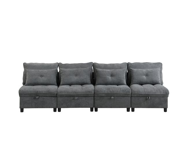 Sofá modular 4 plazas - asientos con almacenamiento y función cama - antique gray