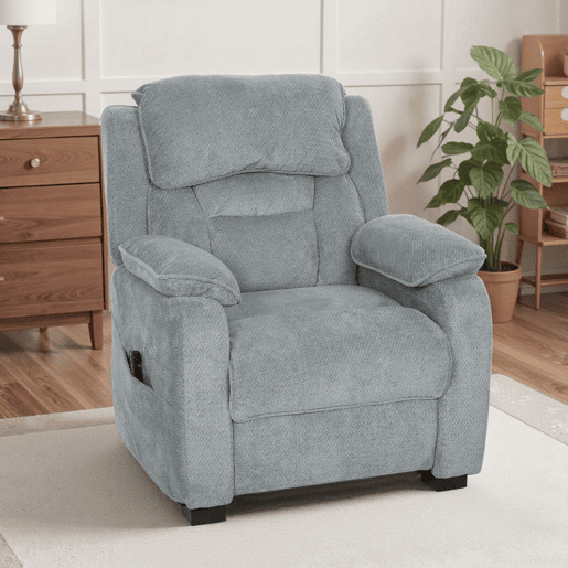 HOMCOM Cadeirão Relax Reclinável Elétrico com Motor Silencioso, 2 Posições de Memória, Apoio para os Pés, Apoio de Cabeça, USB e Bolsos Laterais, Cinzento Claro