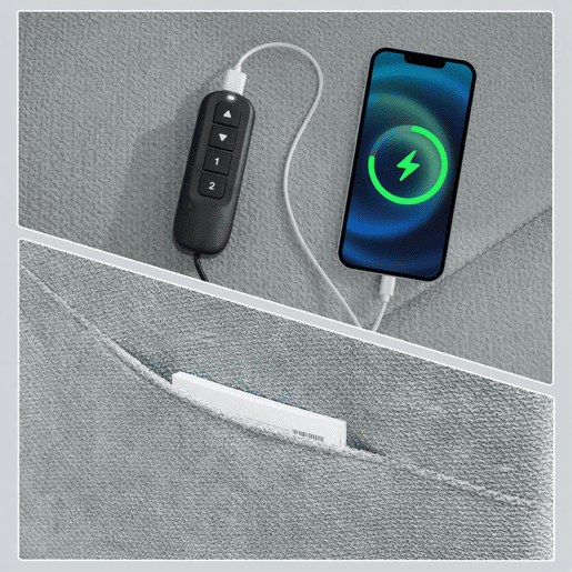 HOMCOM Cadeirão Relax Reclinável Elétrico com Motor Silencioso, 2 Posições de Memória, Apoio para os Pés, Apoio de Cabeça, USB e Bolsos Laterais, Cinzento Claro