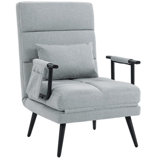 HOMCOM Cadeirão-Cama Individual 3 em 1, Poltrona Dobrável com Encosto Reclinável, Almofada e Tecido Efeito Linho, 67x73x96 cm, Cinza-Claro HOMCOM Cadeirão-Cama Individual 3 em 1, Poltrona Dobrável com Encosto Reclinável, Almofada e Tecido Efeito Linho, 67x73x96 cm, Cinza-Claro