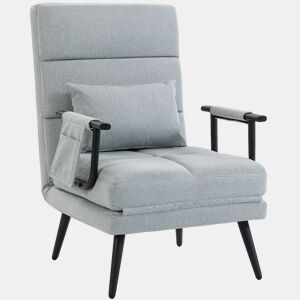 HOMCOM Cadeirão-Cama Individual 3 em 1, Poltrona Dobrável com Encosto Reclinável, Almofada e Tecido Efeito Linho, 67x73x96 cm, Cinza-Claro